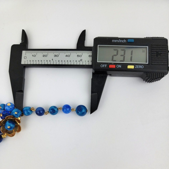 Vintage Blue Shades Bead Necklace 4 Strands Gold Tone Caps Graduated Round - Picture 12 of 12